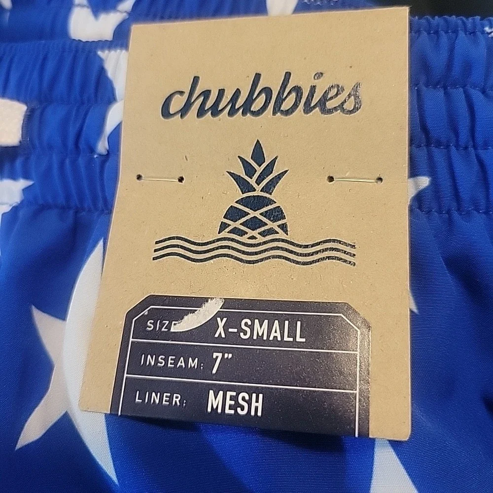 Chubbies Swim Trunks Mens XSM Red White Blue American Flag Mesh Lining NEW $69.5